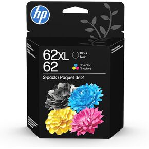 HP 62 Black/Tri-Color Ink Cartridges (2-Pack) | Works with Envy 5540, 5640, 5660, 7640, OfficeJet 5740, 8040, Mobile 200, 250 | N9H64FN | Packaging May Vary in Saudi Arabia