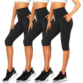 CTHH 3 قطع من سراويل كابري مع جيوب - سراويل يوجا عالية الخصر بطول الركبة، شورتات لراكبي الدراجات النارية للنساء للجري في الصيف in Kuwait