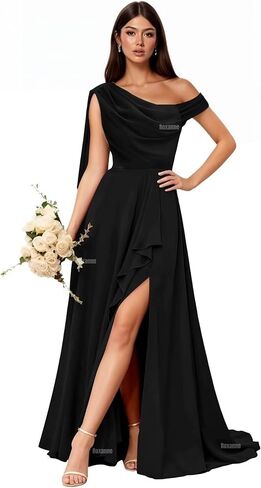 Roxanne One Shoulder Bridesmaid Dresses with Slit Chiffon Ruffle Formal Evening Gowns Pleated Corset Wedding Guest Dress Long in Saudi Arabia