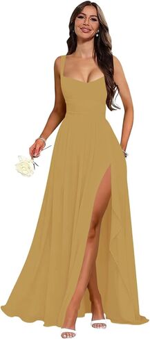 فساتين وصيفة الشرف كشكش على شكل حرف V مكشكشة من الشيفون فستان رسمي ربيعي لحفلات الزفاف الضيوف على شكل حرف A فساتين سهرة طويلة مع فتحة in Kuwait