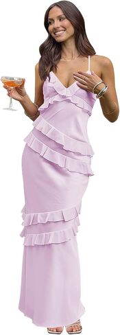 Long Satin Prom Dress 2026 Mermaid Ruffle Spaghetti Strap V Neck Backless Formal Gowns in Saudi Arabia