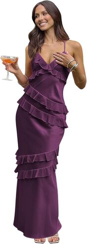 Long Satin Prom Dress 2026 Mermaid Ruffle Spaghetti Strap V Neck Backless Formal Gowns in Saudi Arabia