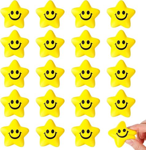 LovesTown 20 قطعة من كرات الضغط ستار سمايل، كرات ضغط إسفنجية مقاس 2 بوصة، كرة إسفنجية للوجه من ستار سمايل للأطفال والكبار، جوائز الحفلات في الفصل الدراسي، القلق الحسي in Saudi Arabia
