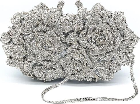 Sweetovo Luxury Crystal Rose Clutch Purse Sparkly Rhinestone Floral Evening Bag Elegant Handbag for Wedding Prom Party in Saudi Arabia