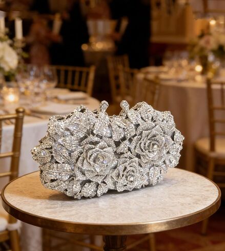 Sweetovo Luxury Crystal Rose Clutch Purse Sparkly Rhinestone Floral Evening Bag Elegant Handbag for Wedding Prom Party in Saudi Arabia