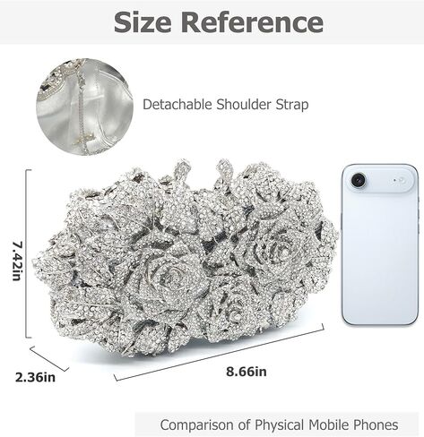 Sweetovo Luxury Crystal Rose Clutch Purse Sparkly Rhinestone Floral Evening Bag Elegant Handbag for Wedding Prom Party in Saudi Arabia