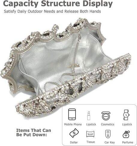 Sweetovo Luxury Crystal Rose Clutch Purse Sparkly Rhinestone Floral Evening Bag Elegant Handbag for Wedding Prom Party in Saudi Arabia