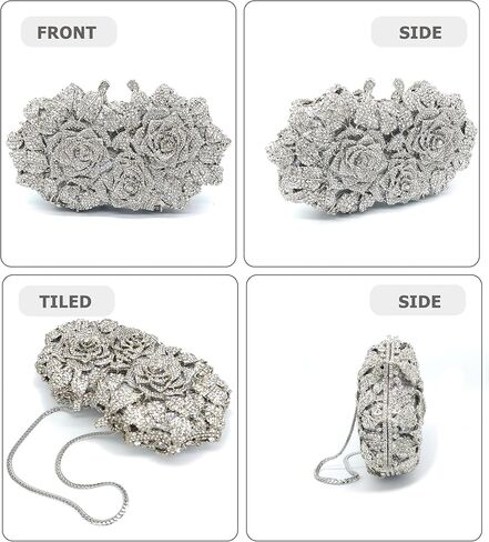 Sweetovo Luxury Crystal Rose Clutch Purse Sparkly Rhinestone Floral Evening Bag Elegant Handbag for Wedding Prom Party in Saudi Arabia