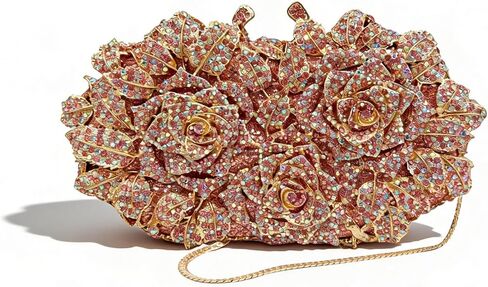 Sweetovo Luxury Crystal Rose Clutch Purse Sparkly Rhinestone Floral Evening Bag Elegant Handbag for Wedding Prom Party in Saudi Arabia