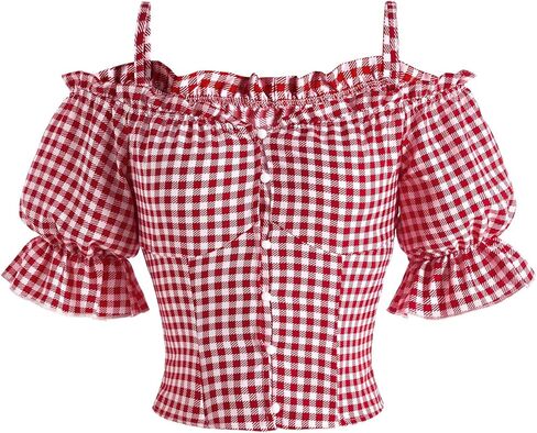 Women's Summer Gingham Cold Shoulder Tops Cute Ruffle Sleeve Button Down Blouse Going Out Outfits in Saudi Arabia
