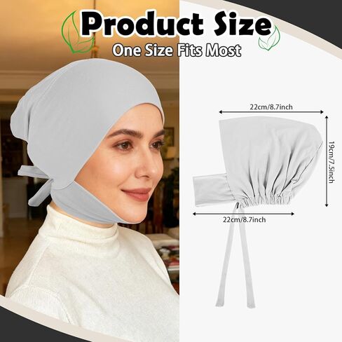 XEPST 3 PCS Hijab Undercap for Women, Islamic Muslim Full Cover Under Hijabcap Milk Silk Fabric Hijab Underscarf Solid Color Adjustable Tie Back Inner Head Scarf Turbans for Women Chemo Cap, C in Saudi Arabia