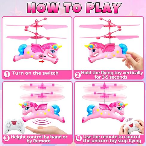 ألعاب يونيكورن - طائرة هليكوبتر وحيد القرن للتحكم عن بعد للبنات، 2 قناة RC هليكوبتر تحلق يونيكورن مع ضوء LED للأطفال والبنات والأولاد من سن 6 إلى 8 سنوات و9 إلى 14 سنة، هدية سهلة للأمام، انعطف يسارًا/يمينًا in Kuwait