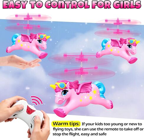 ألعاب يونيكورن - طائرة هليكوبتر وحيد القرن للتحكم عن بعد للبنات، 2 قناة RC هليكوبتر تحلق يونيكورن مع ضوء LED للأطفال والبنات والأولاد من سن 6 إلى 8 سنوات و9 إلى 14 سنة، هدية سهلة للأمام، انعطف يسارًا/يمينًا in Kuwait