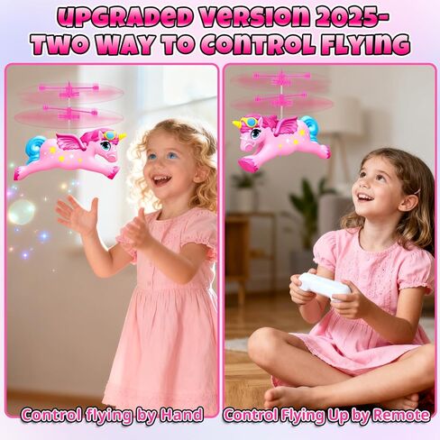 ألعاب يونيكورن - طائرة هليكوبتر وحيد القرن للتحكم عن بعد للبنات، 2 قناة RC هليكوبتر تحلق يونيكورن مع ضوء LED للأطفال والبنات والأولاد من سن 6 إلى 8 سنوات و9 إلى 14 سنة، هدية سهلة للأمام، انعطف يسارًا/يمينًا in Kuwait