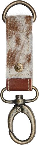 Myra Bag Dusky Keychain Wristlet - Ivory and Caramel Brown Hairon Cowhide Key Fob with Vintage Concho Embellishment, Cow Hide Key Chain, Key Ring, Keychains for Women, Car Key Holder, Key Carabiner in Saudi Arabia