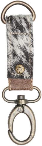 Myra Bag Dusky Keychain Wristlet - Ivory and Caramel Brown Hairon Cowhide Key Fob with Vintage Concho Embellishment, Cow Hide Key Chain, Key Ring, Keychains for Women, Car Key Holder, Key Carabiner in Saudi Arabia