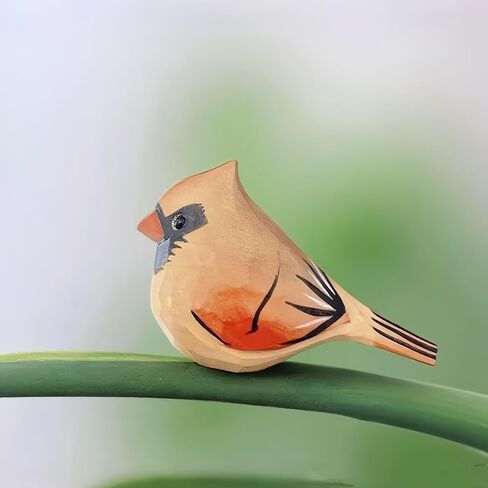 تماثيل الكاردينال الشمالية الخشبية المنحوتة الصغيرة، مجموعة حرفية النحت الكاردينال الذكور المصنوعة يدويًا، 3.9 سم طول تماثيل الطيور الحمراء اللطيفة لديكور المنزل أعمال نحت فنية (أحمر) in Kuwait