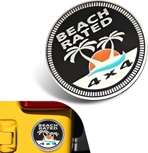Beach Badge Rated Car Emblem, 3D Round Emblem Decals, 4 x 4 Car Badge Decals Stickers, Automotive Exterior Accessories, Compatible with Jeep Wrangler Vehicles Trucks SUV in Saudi Arabia
