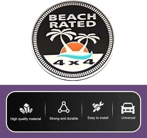 Beach Badge Rated Car Emblem, 3D Round Emblem Decals, 4 x 4 Car Badge Decals Stickers, Automotive Exterior Accessories, Compatible with Jeep Wrangler Vehicles Trucks SUV in Saudi Arabia