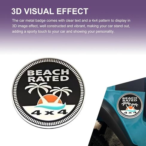 Beach Badge Rated Car Emblem, 3D Round Emblem Decals, 4 x 4 Car Badge Decals Stickers, Automotive Exterior Accessories, Compatible with Jeep Wrangler Vehicles Trucks SUV in Saudi Arabia
