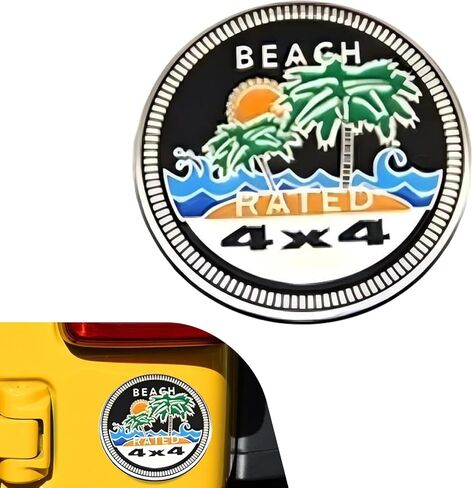 Beach Badge Rated Car Emblem, 3D Round Emblem Decals, 4 x 4 Car Badge Decals Stickers, Automotive Exterior Accessories, Compatible with Jeep Wrangler Vehicles Trucks SUV in Saudi Arabia