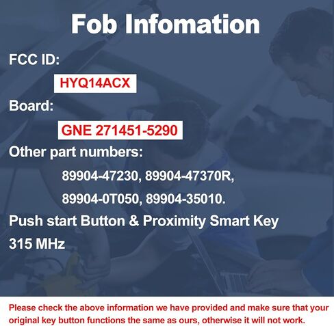 استبدال مفتاح Fob الذكي DIY متوافق مع Toyota Pirus C V 4Runner Scion TC 2010-2016 طقم استبدال جهاز التحكم عن بعد للدخول بدون مفتاح معرف FCC: لوحة HYQ14ACX: GNE 271451-5290 in Kuwait