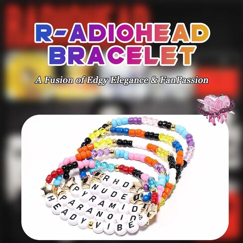AICase for Radiohead Merch Gifts Inspired Bracelets 5 Pcs Stackable Stretch Beaded Friendship Bracelets Concert Outfit Vinyl Poster Sticker Merchandise Gifts for Fans Women Birthday Christmas in Saudi Arabia