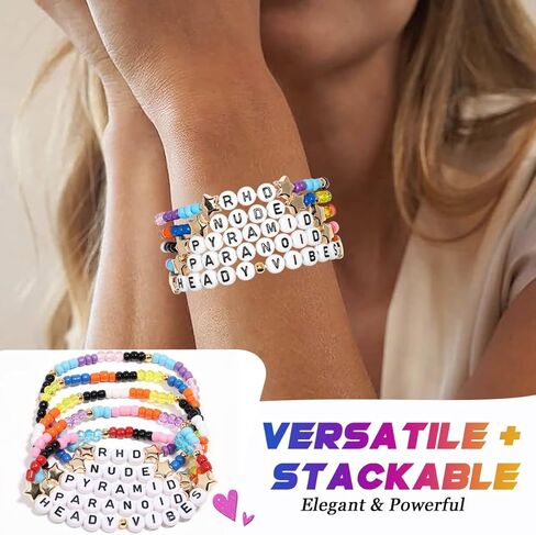 AICase for Radiohead Merch Gifts Inspired Bracelets 5 Pcs Stackable Stretch Beaded Friendship Bracelets Concert Outfit Vinyl Poster Sticker Merchandise Gifts for Fans Women Birthday Christmas in Saudi Arabia