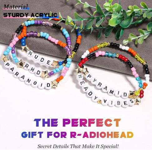 AICase for Radiohead Merch Gifts Inspired Bracelets 5 Pcs Stackable Stretch Beaded Friendship Bracelets Concert Outfit Vinyl Poster Sticker Merchandise Gifts for Fans Women Birthday Christmas in Saudi Arabia
