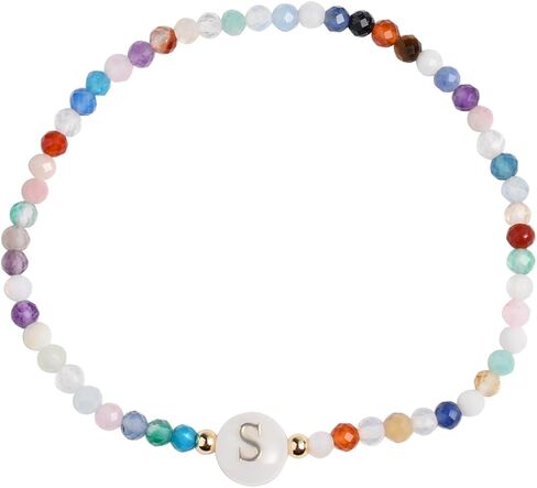 Natural Stone Crystal Bracelet Initial Dainty Personalized Colorful Healing Beaded Bracelets Summer Jewelry Gifts For Daughter Granddaughter Best Friend in Kuwait