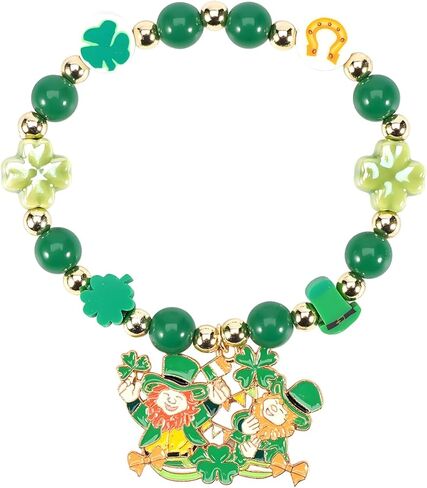 St.Patrick's Day Bracelet Charm Handmade Green Leaf Hat LUCK Pearl and Crystal Beaded Stretch Bracelet Irish Holiday Lucky Shamrock Costume Bangles Festival Party Jewelry Gifts in Saudi Arabia