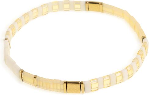 Tila Flat Beaded Stretch Bracelets for Women, Trendy Unique Handmade Stackable Pink Square Beads Miyuk Link Bracelet Summer Jewelry Gift in Saudi Arabia