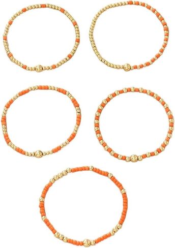 GIGB PBDK Layered Gold Plated Colorful Acrylic Beaded Chain Bracelets for Women,Simple Stacking Elastic Bracelet Bohemian Party Holiday Jewelry Accessories Gift in Saudi Arabia