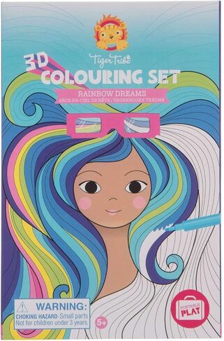 قبيلة النمر: مجموعة تلوين ثلاثية الأبعاد - أحلام قوس قزح - مجموعة أنشطة، رسومات ملونة تقفز من الصفحة، نظارات ثلاثية الأبعاد، أقلام تحديد، للأطفال بعمر 8 سنوات فما فوق in Kuwait
