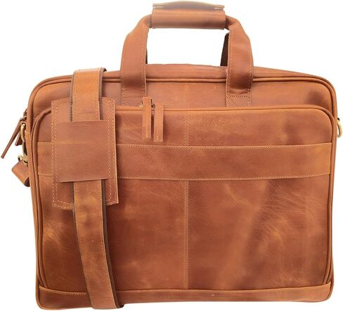 THE M&G BAGS Genuine Leather Messenger Bag for Men, Handmade Laptop Shoulder Bags with Zipper, Multiple Compartments Adjustable Strap, Crossbody Briefcase for Office College Travel -16 IN, Brown in Saudi Arabia