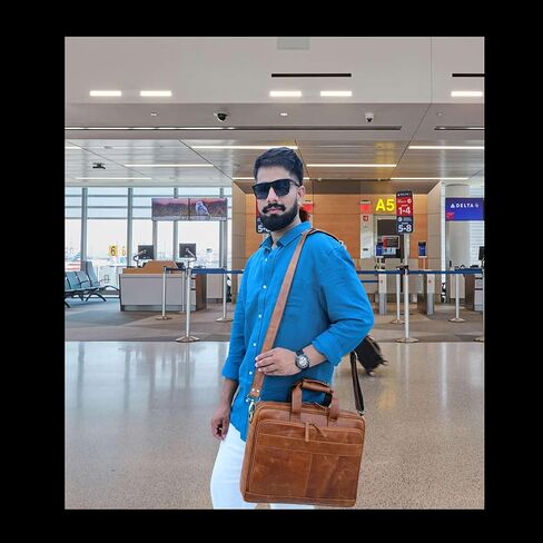 THE M&G BAGS Genuine Leather Messenger Bag for Men, Handmade Laptop Shoulder Bags with Zipper, Multiple Compartments Adjustable Strap, Crossbody Briefcase for Office College Travel -16 IN, Brown in Saudi Arabia
