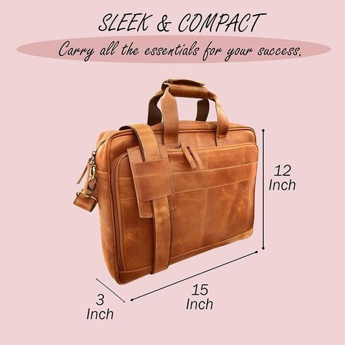 THE M&G BAGS Genuine Leather Messenger Bag for Men, Handmade Laptop Shoulder Bags with Zipper, Multiple Compartments Adjustable Strap, Crossbody Briefcase for Office College Travel -16 IN, Brown in Saudi Arabia
