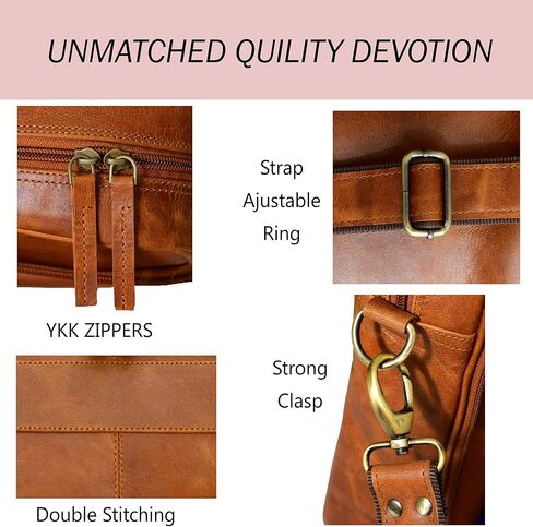THE M&G BAGS Genuine Leather Messenger Bag for Men, Handmade Laptop Shoulder Bags with Zipper, Multiple Compartments Adjustable Strap, Crossbody Briefcase for Office College Travel -16 IN, Brown in Saudi Arabia