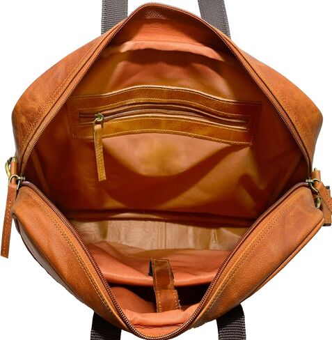 THE M&G BAGS Genuine Leather Messenger Bag for Men, Handmade Laptop Shoulder Bags with Zipper, Multiple Compartments Adjustable Strap, Crossbody Briefcase for Office College Travel -16 IN, Brown in Saudi Arabia
