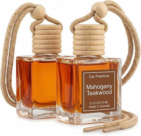 معطر هواء للسيارة من خشب الماهوجني، موزع زجاجات زجاجية معلقة مع غطاء من الخشب الطبيعي، عطر تلقائي خشبي دافئ يدوم لمدة 6-8 أسابيع، صنع في كندا، 10 مل in Saudi Arabia