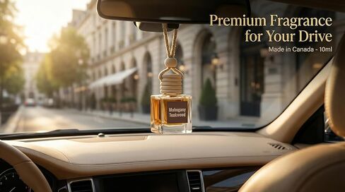 معطر هواء للسيارة من خشب الماهوجني، موزع زجاجات زجاجية معلقة مع غطاء من الخشب الطبيعي، عطر تلقائي خشبي دافئ يدوم لمدة 6-8 أسابيع، صنع في كندا، 10 مل in Saudi Arabia
