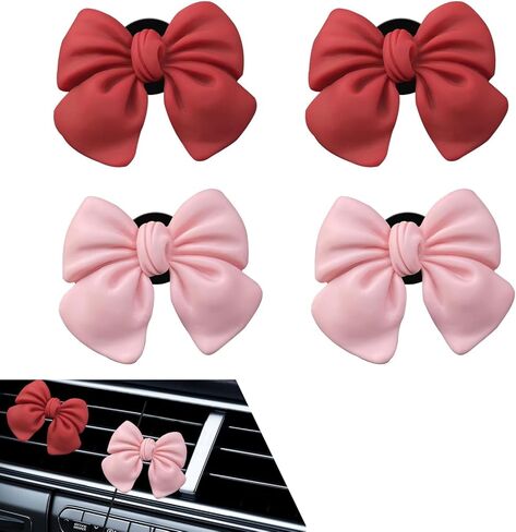 4 PCS Car Air Vent Clips, Cute Bowknot Design Car Air Conditioning Vent Decoration Holders, Portable Non-destructive Clip-on Installation Interior Decor, Universal for Cars (Red & Pink) in Saudi Arabia
