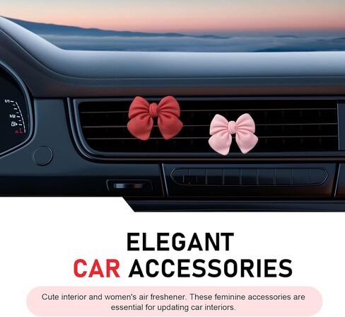 4 PCS Car Air Vent Clips, Cute Bowknot Design Car Air Conditioning Vent Decoration Holders, Portable Non-destructive Clip-on Installation Interior Decor, Universal for Cars (Red & Pink) in Saudi Arabia