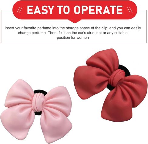 4 PCS Car Air Vent Clips, Cute Bowknot Design Car Air Conditioning Vent Decoration Holders, Portable Non-destructive Clip-on Installation Interior Decor, Universal for Cars (Red & Pink) in Saudi Arabia