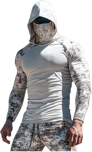 Fishing Shirts for Men with Hood & Face Mask - Mens Long Sleeve Sun Protection Hoodie Slim Fit Compression Muscle Shirt in Saudi Arabia