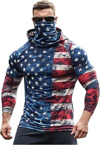 Fishing Shirts for Men with Hood & Face Mask - Mens Long Sleeve Sun Protection Hoodie Slim Fit Compression Muscle Shirt in Saudi Arabia