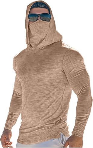 Fishing Shirts for Men with Hood & Face Mask - Mens Long Sleeve Sun Protection Hoodie Slim Fit Compression Muscle Shirt in Saudi Arabia