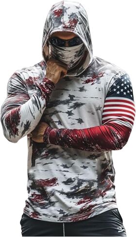 Fishing Shirts for Men with Hood & Face Mask - Mens Long Sleeve Sun Protection Hoodie Slim Fit Compression Muscle Shirt in Saudi Arabia