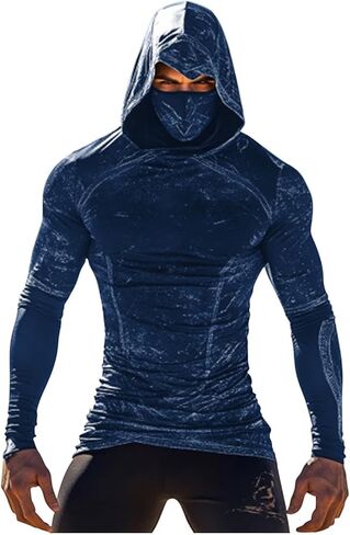 Fishing Shirts for Men with Hood & Face Mask - Mens Long Sleeve Sun Protection Hoodie Slim Fit Compression Muscle Shirt in Saudi Arabia