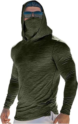 Fishing Shirts for Men with Hood & Face Mask - Mens Long Sleeve Sun Protection Hoodie Slim Fit Compression Muscle Shirt in Saudi Arabia